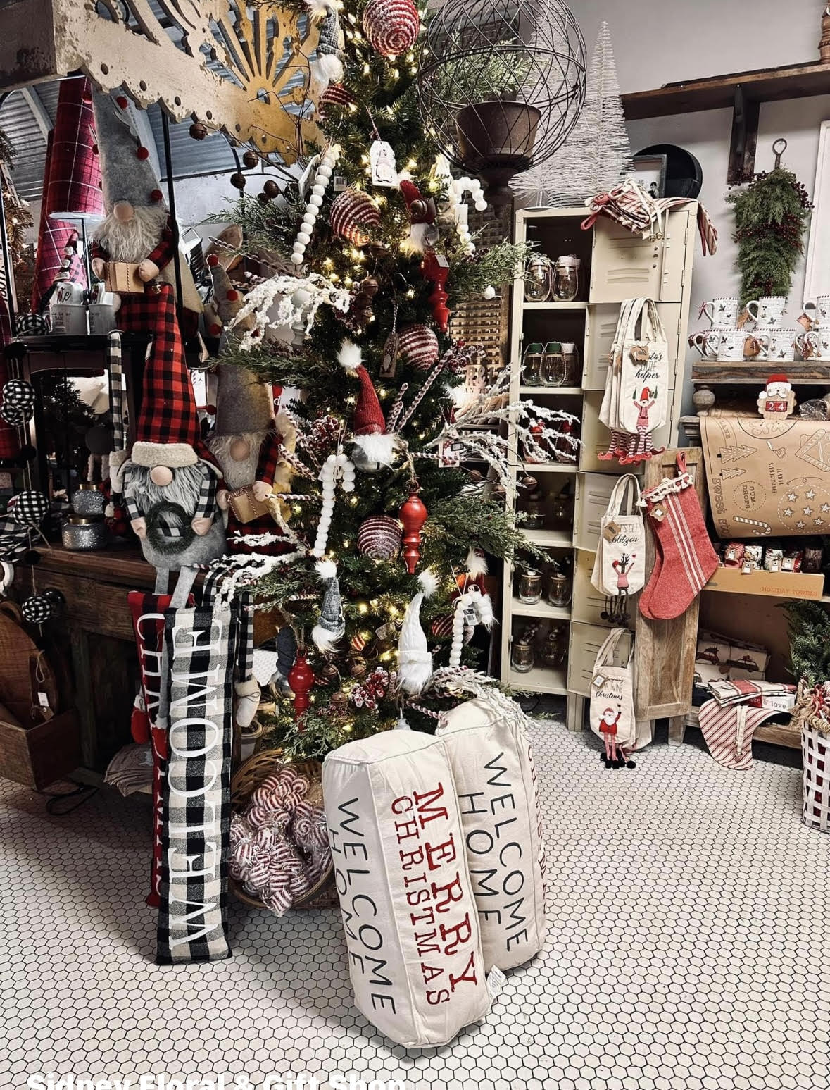 Christmas decor display in the Sidney Floral and Gift Shop.