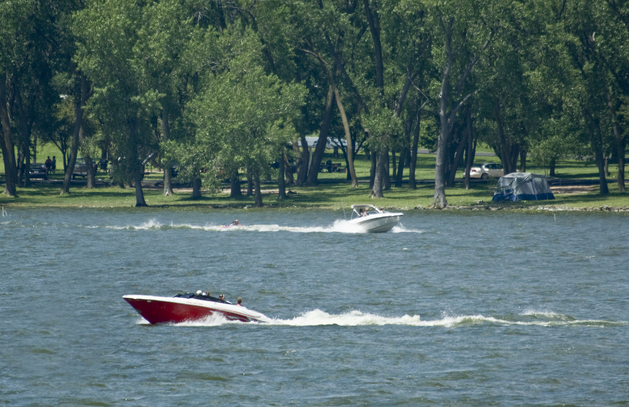 Boats on Harlan County Reservoir.