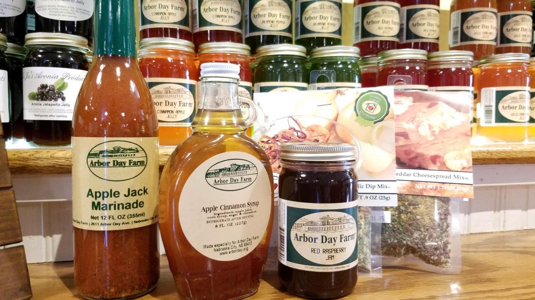 Jam, marinade, syrup and more goodies for sale at Apple House Market at Arbor Day Farm.