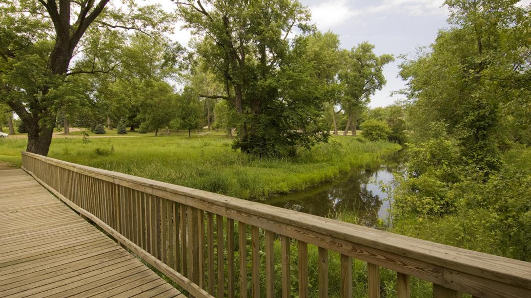 Victoria Springs State Recreation Area: a boardwalk overlooking a creek