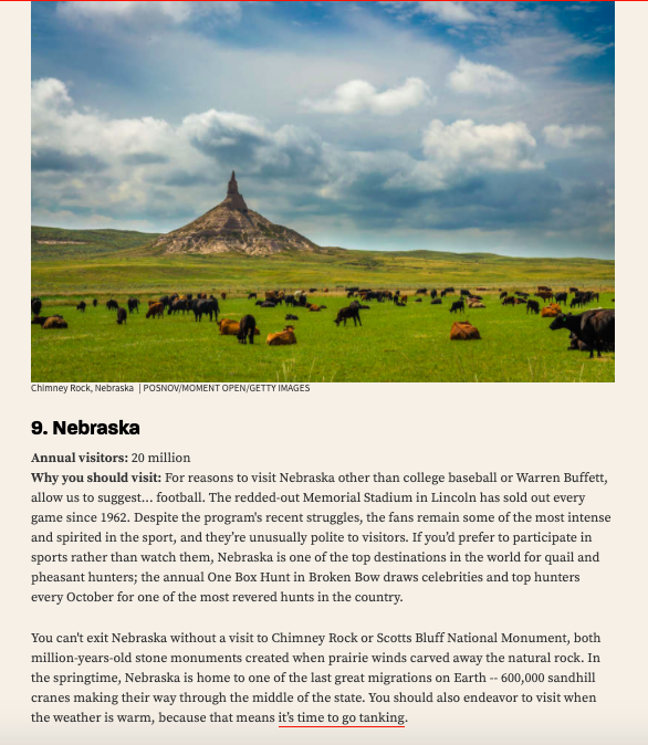 Nebraska Least Visited