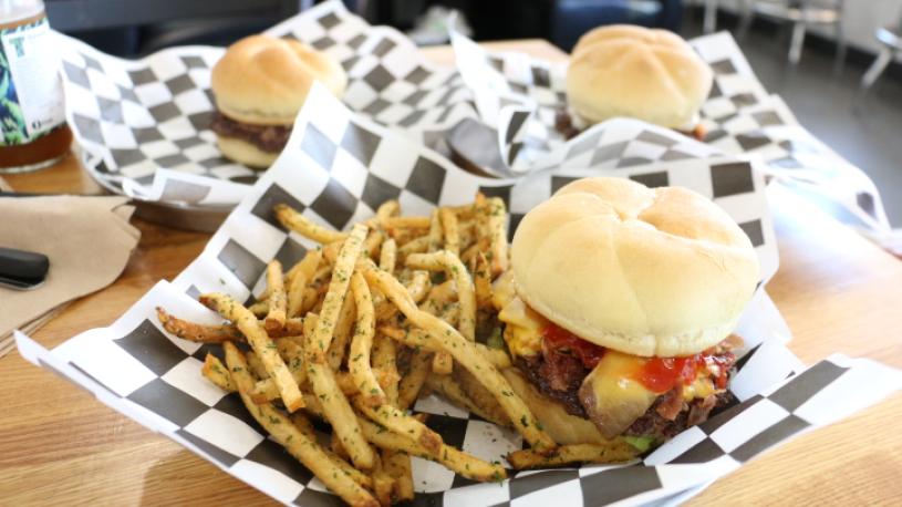 A burger and fries from Honest Abe's Burgers & Freedom.