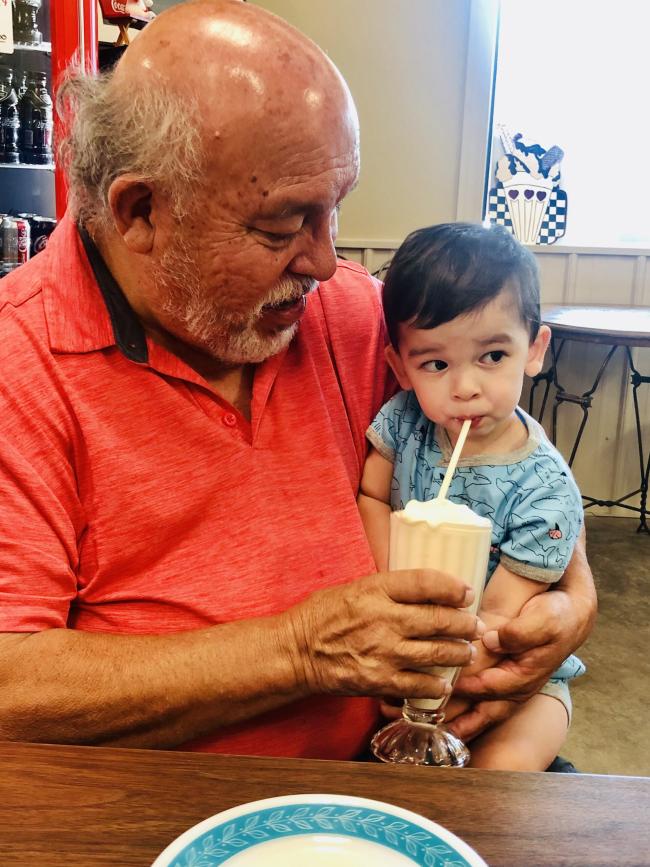 Grandpa and Child drinking malt